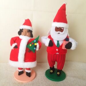 Santa Claus Figurines Christmas Decorations Pair of Festive dark skinned